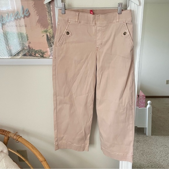 Spanx Stretch Twill Cropped Wide Leg Pants in Blush Pink Petite Medium - Picture 4 of 8